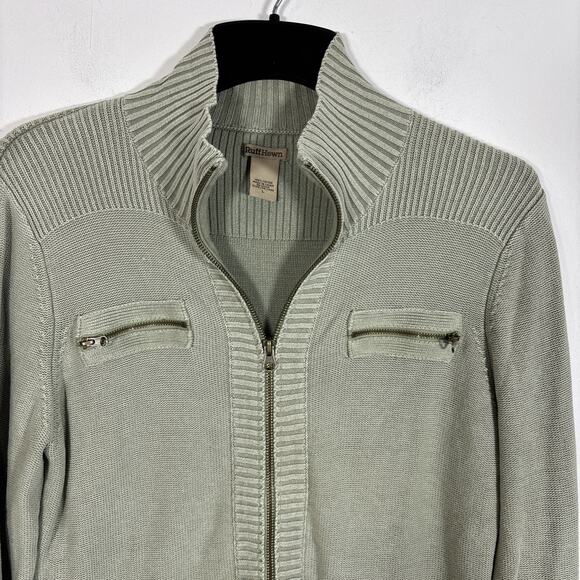 Ruff Hewn Men Large Cotton Knit Full Zip Front Cardigan Sweater Sage Green Vtg - Picture 2 of 5